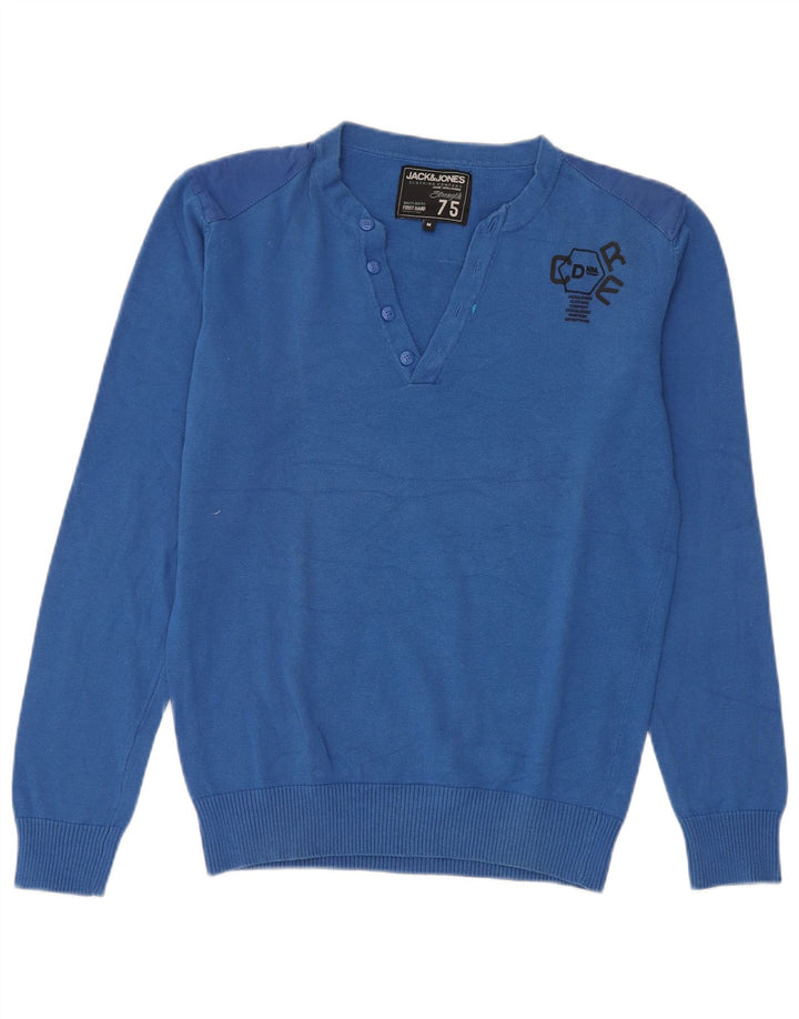 Maglione maglione con scollo a V da uomo Jack & Jones in cotone blu medio
