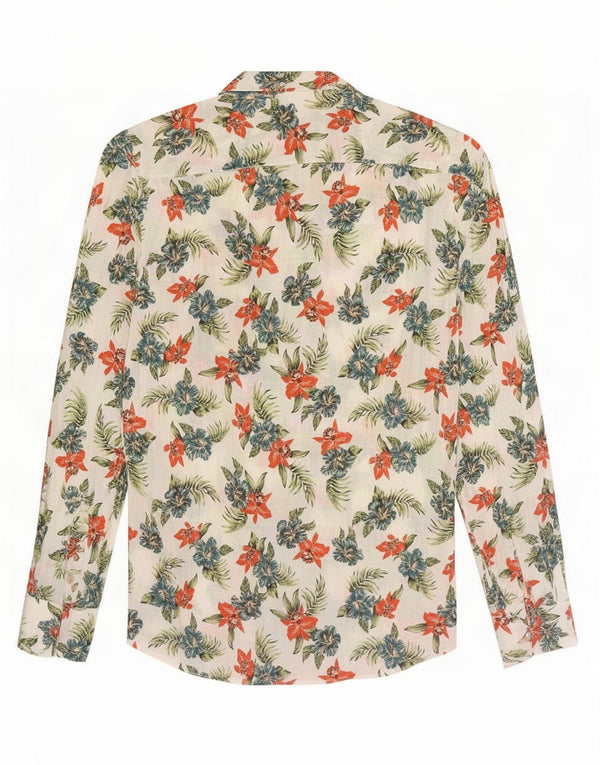 Camicia Benetton Uomo Large Cotone Floreale Bianco