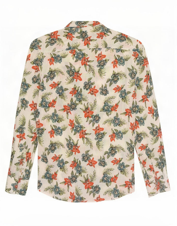 Camicia Benetton Uomo Large Cotone Floreale Bianco