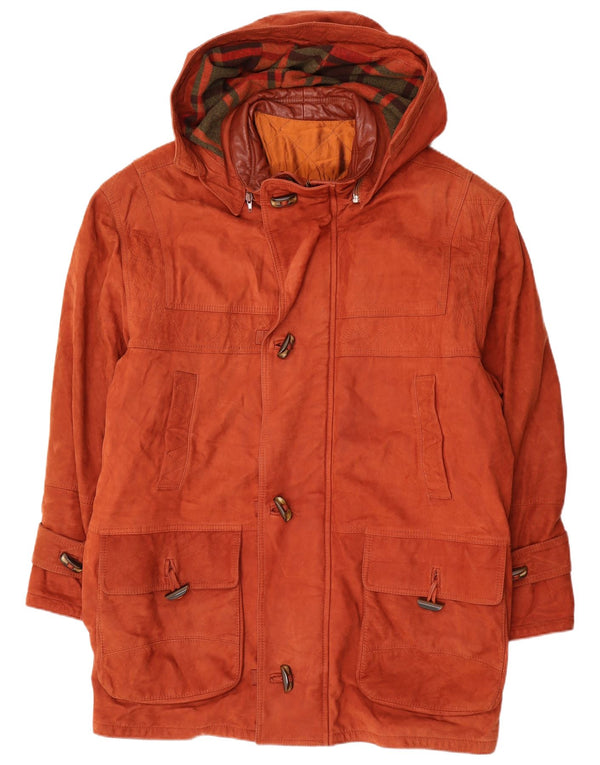 Cappotto vintage in pelle da uomo con cappuccio IT 52 XL Marrone