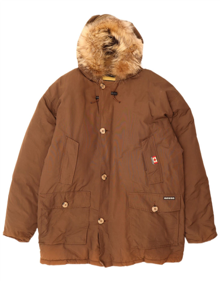 Giacca Parka con cappuccio da uomo Aesse UK 44 2XL Nylon marrone