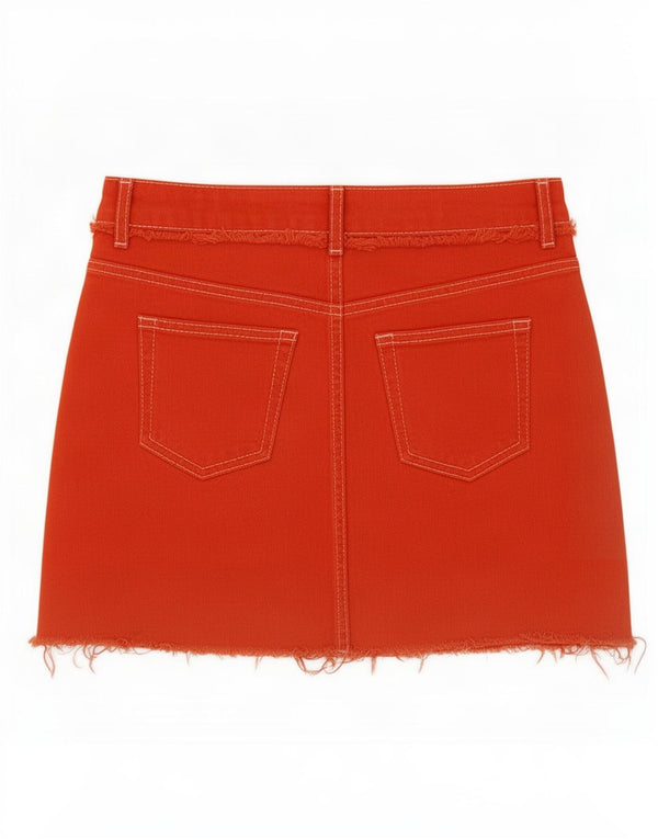 Topshop Donna Petite Mini Gonna in Denim UK 4 XS W26 Cotone Arancione