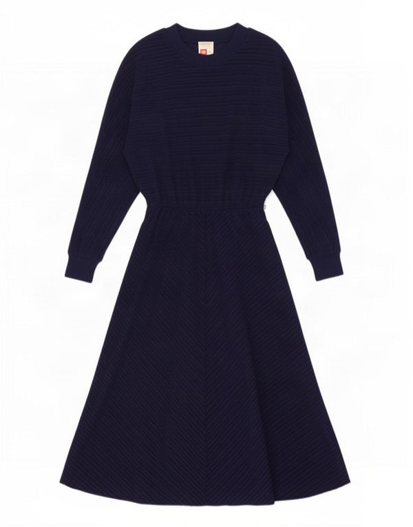 Abito lungo da donna a maniche lunghe St Michael UK 10 piccolo gessato blu navy
