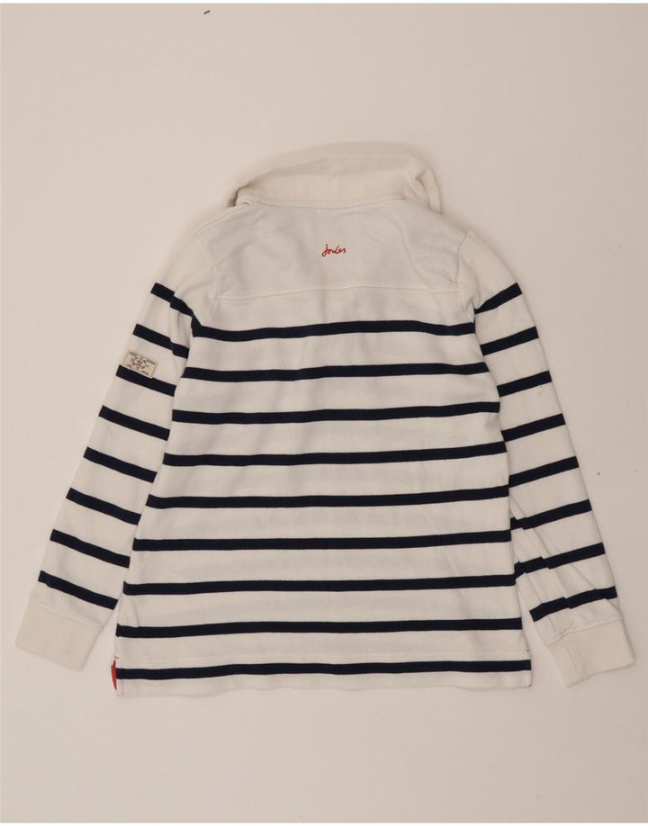 JOULES Womens Button Neck Sweatshirt Jumper UK 12 Medium  White Striped Vintage Joules and Second-Hand Joules from Messina Hembry 