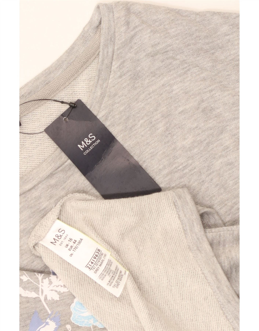 Top grafico da donna Marks & Spencer manica lunga UK 16 grande grigio floreale