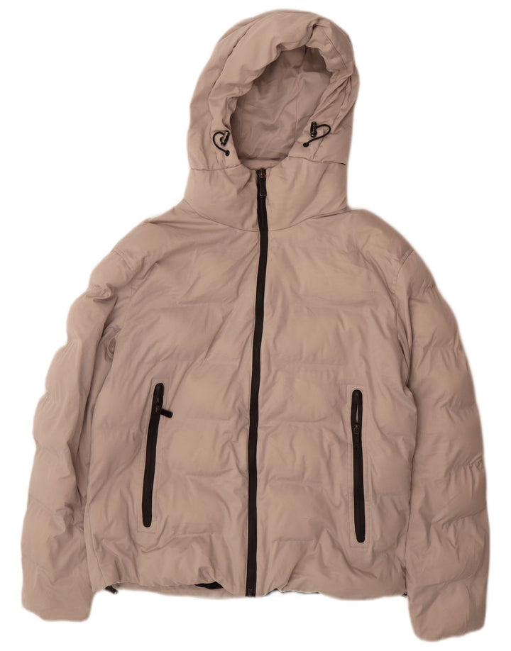 Giacca imbottita con cappuccio da donna Zara UK 14 grande poliestere grigio