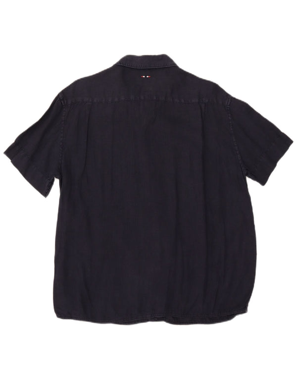 Camicia Napapijri da uomo a maniche corte vestibilità regolare blu navy medio