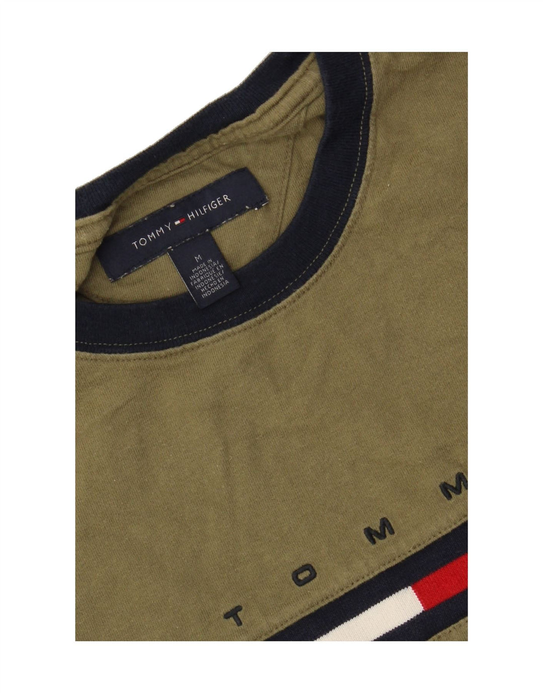 TOMMY HILFIGER Mens Graphic T-Shirt Top Medium Khaki Cotton Vintage Tommy Hilfiger and Second-Hand Tommy Hilfiger from Messina Hembry 