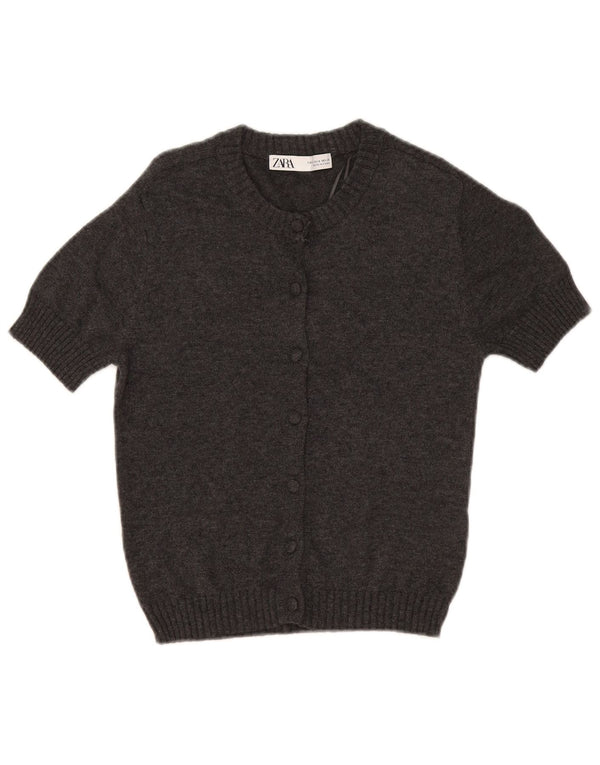 Maglione cardigan a maniche corte da donna Zara UK 10 piccolo cotone grigio