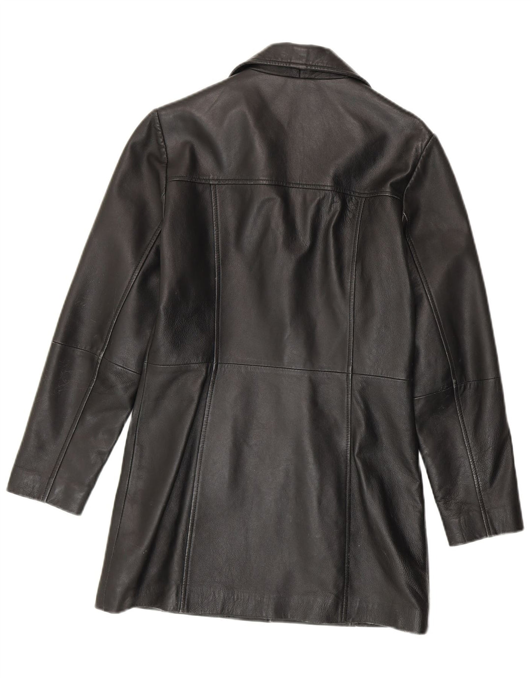 Cappotto in pelle vintage da donna UK 14 in pelle nera media