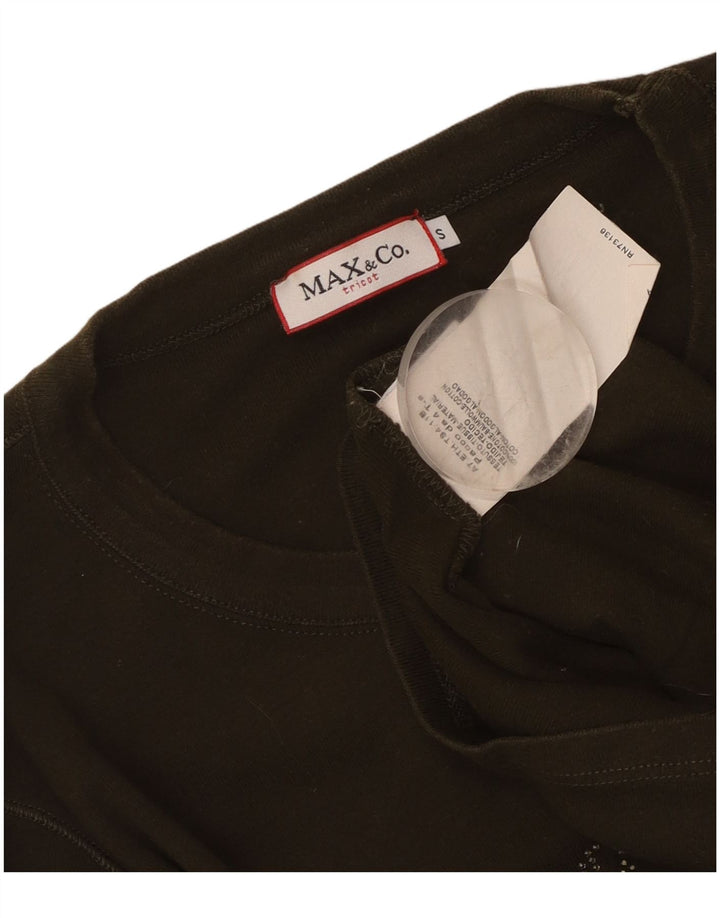 Max & Co. Top grafico da donna a maniche lunghe UK 8 piccolo cotone kaki