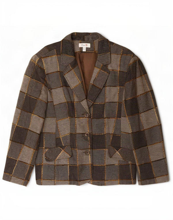 Giacca blazer a 3 bottoni da donna Oscar B UK 20 2XL Poliestere patchwork grigio