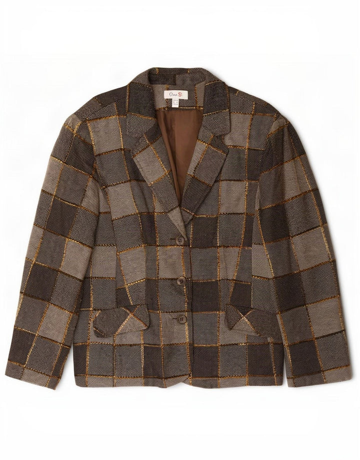 Giacca blazer a 3 bottoni da donna Oscar B UK 20 2XL Poliestere patchwork grigio