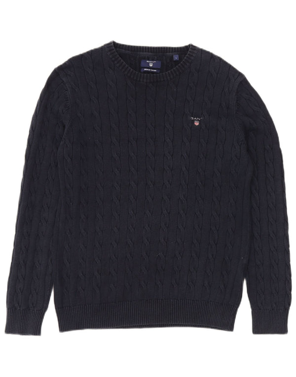 Gant Maglione da uomo con scollo a barchetta, grande, in cotone blu navy