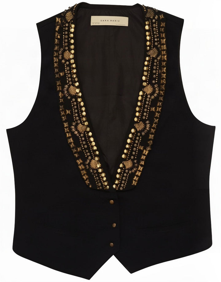 Zara Gilet da donna UK 12 Medio Nero Cotone