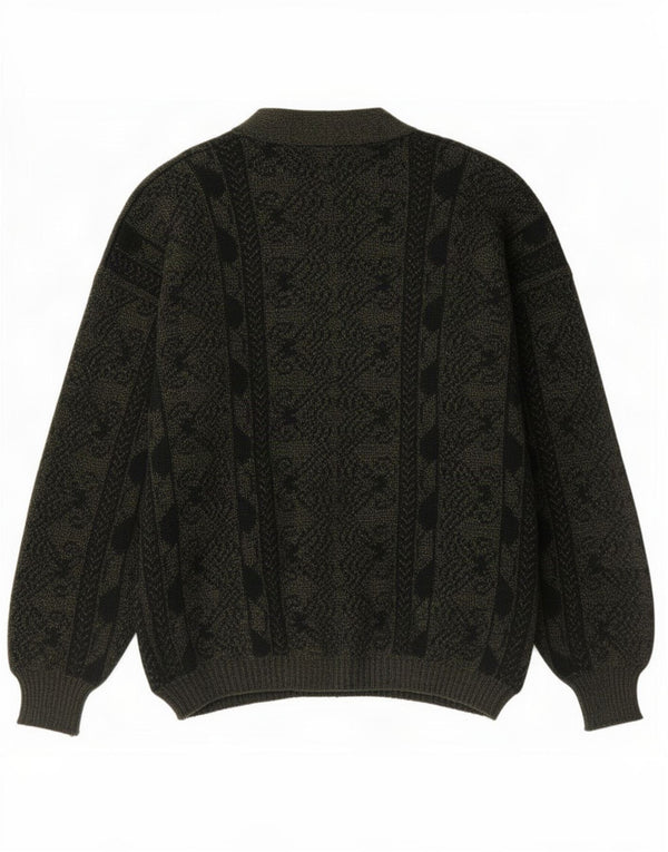 Vintage Mens Cardigan Sweater Large Khaki Fair Isle