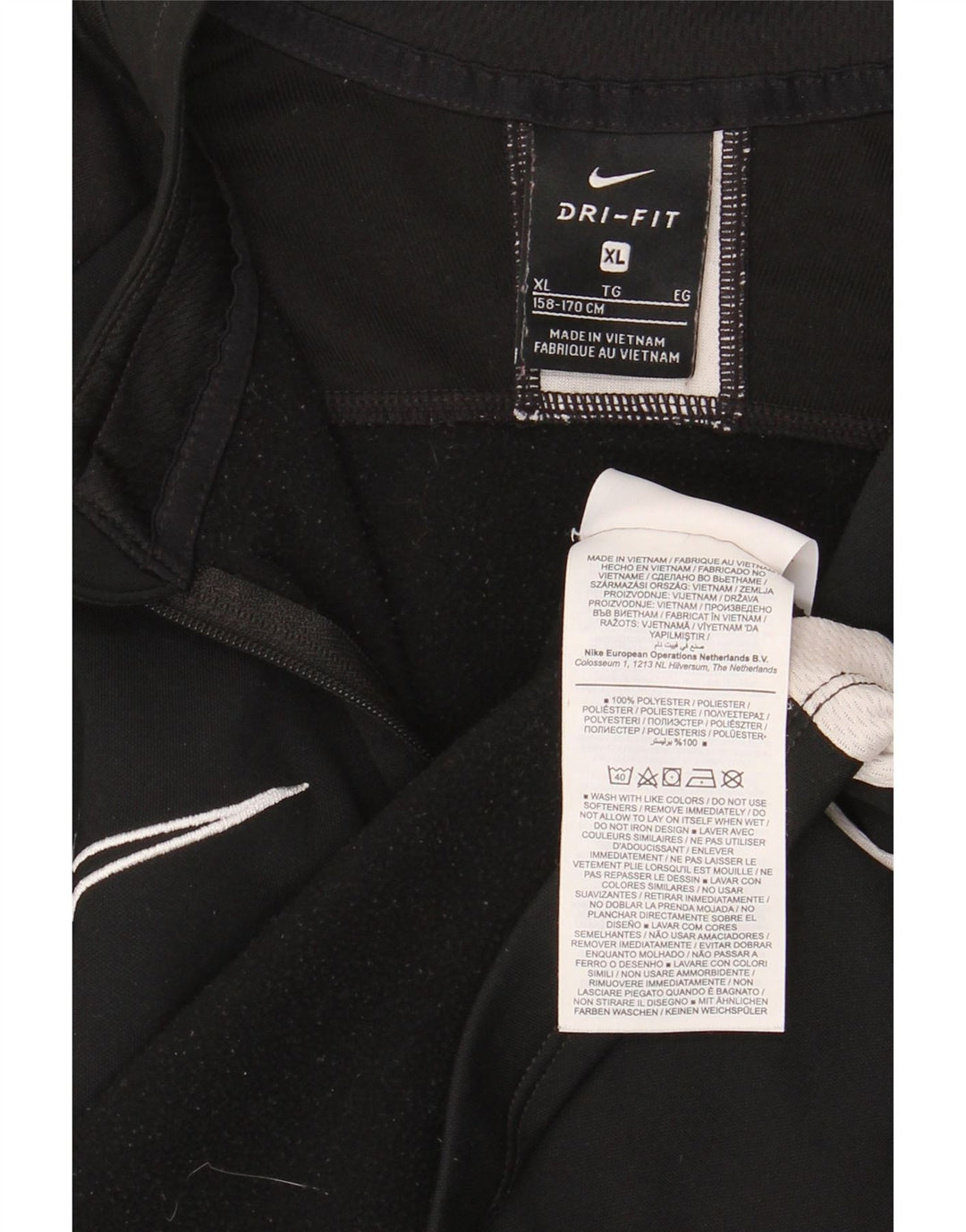 Top della tuta pullover Nike da ragazzo Dri Fit con zip e collo 13-14 anni XL Nera