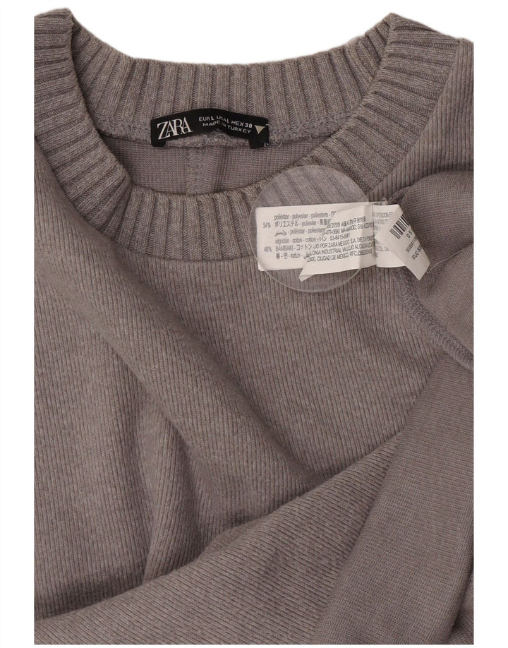 Maglione corto con scollo a barca da donna Zara UK 16 grande poliestere grigio