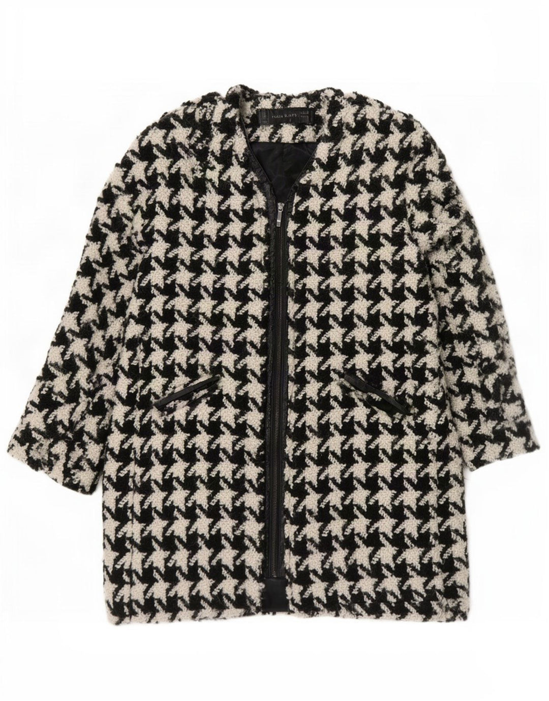 Soprabito da donna Zara UK 16 grande lana pied de poule nera