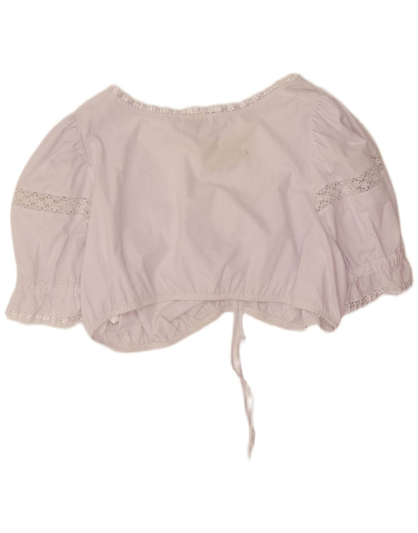 Top corto da donna vintage IT 56 4XL cotone floreale bianco