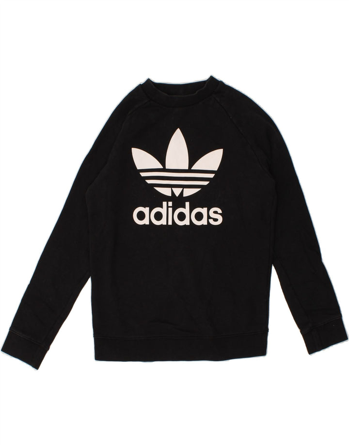ADIDAS Womens Graphic Sweatshirt Jumper UK 12 Medium  Black Cotton Vintage Adidas and Second-Hand Adidas from Messina Hembry 