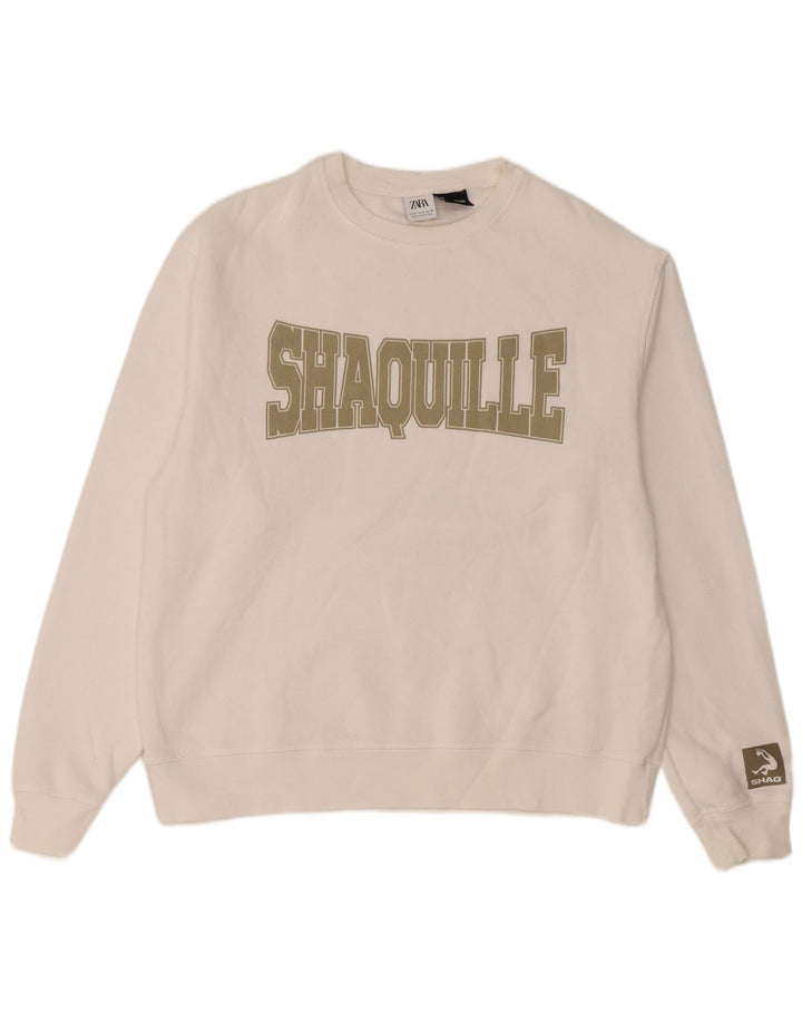 Felpa grafica da uomo Zara in cotone bianco medio