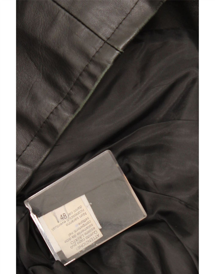 Giacca blazer in pelle vintage da donna a 3 bottoni IT 48 XL in pelle nera