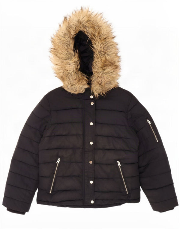 Giacca imbottita con cappuccio da donna Topshop UK 12 poliestere nero medio