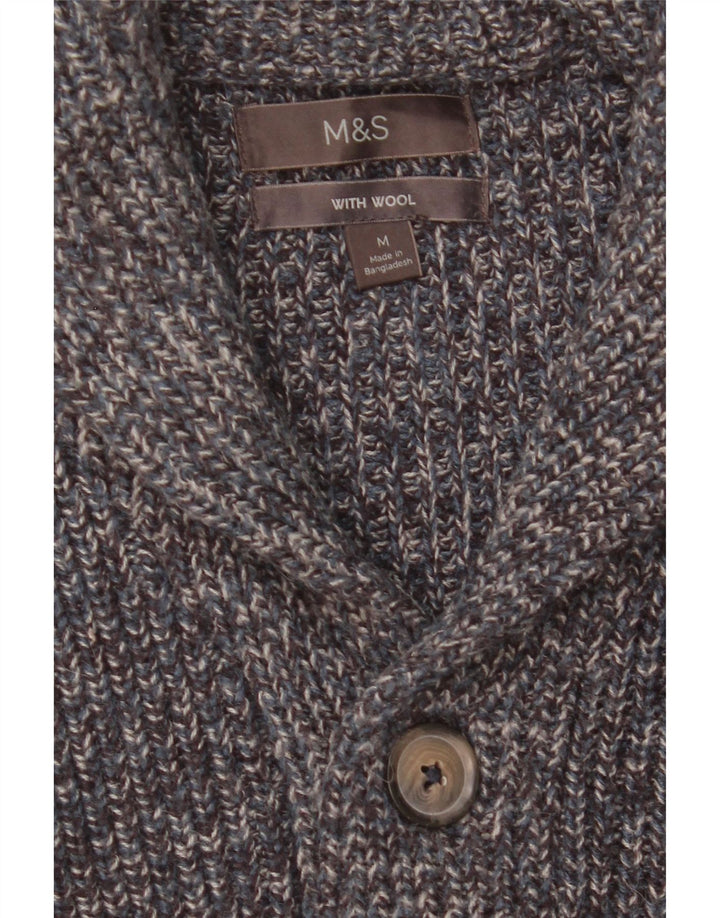Maglione cardigan da uomo Marks & Spencer in lana screziata blu medio