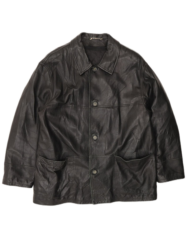 Giacca in pelle vintage da uomo IT 54 2XL Pelle nera