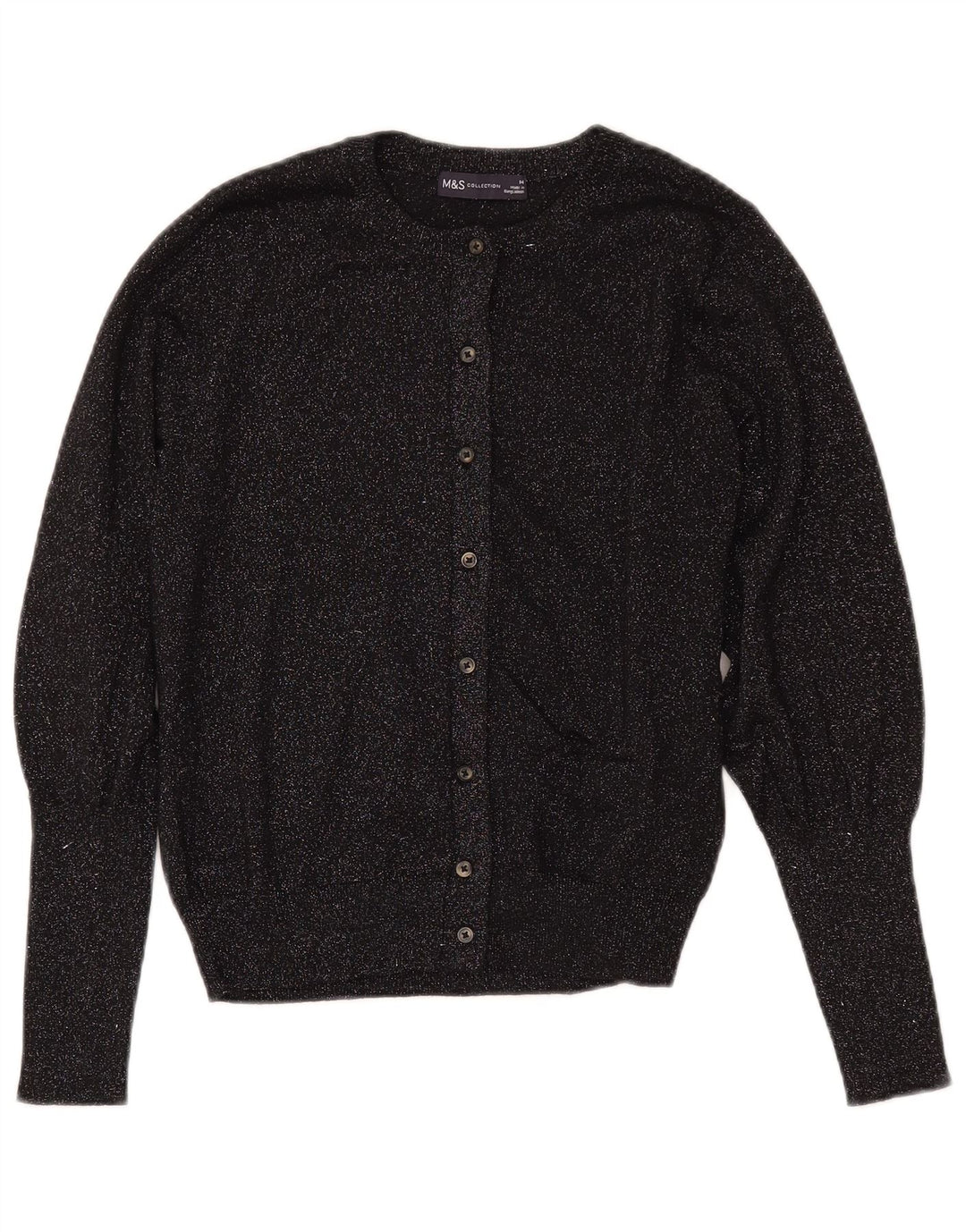 MARKS & SPENCER Maglione cardigan corto da donna UK 14 medio nero screziato
