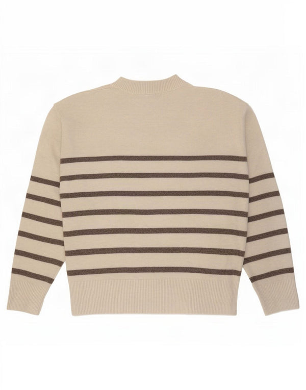 Maglione maglione con scollo a V da donna Marks & Spencer UK 10 piccolo a righe bianco sporco