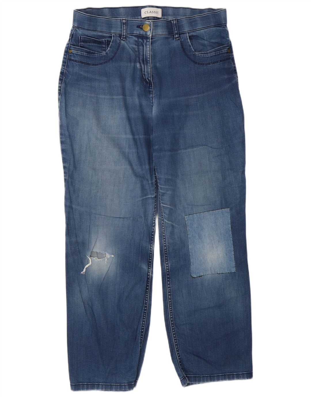 Jeans dritti effetto invecchiato da donna Marks & Spencer UK 12 medio W28 L27 blu