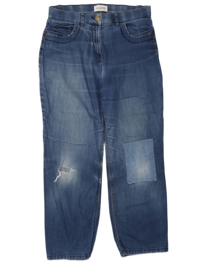 Jeans dritti effetto invecchiato da donna Marks & Spencer UK 12 medio W28 L27 blu