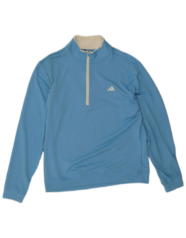 Top della tuta da ginnastica Adidas da uomo con zip e collo in poliestere blu medio