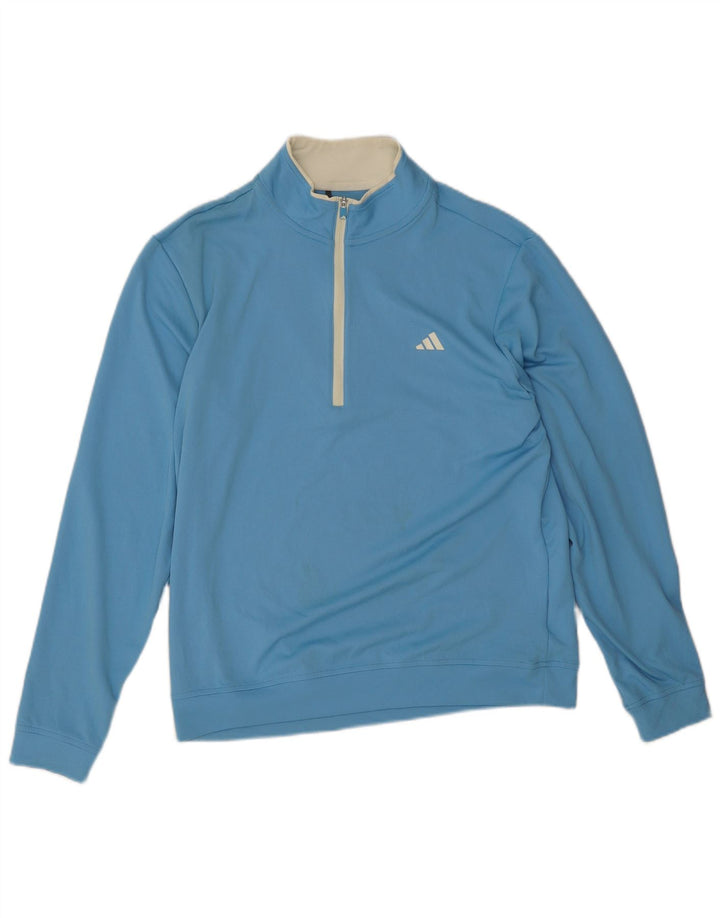 Top della tuta da ginnastica Adidas da uomo con zip e collo in poliestere blu medio