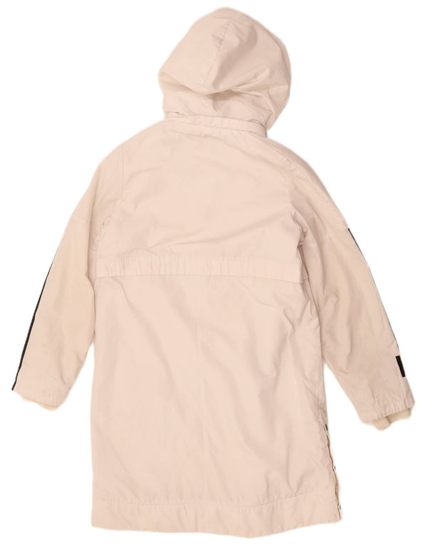 ADIDAS Womens Hooded Windbreaker Coat UK 14 Medium White Colourblock