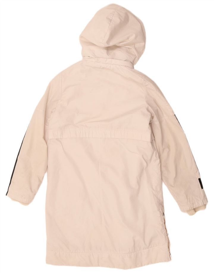 ADIDAS Womens Hooded Windbreaker Coat UK 14 Medium White Colourblock