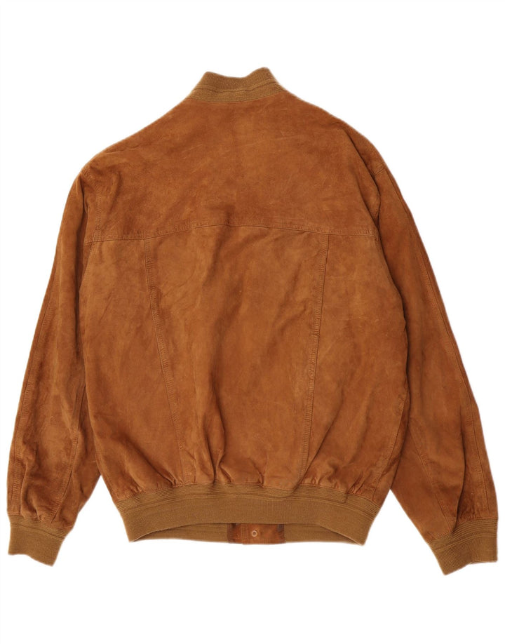 Giubbotto bomber vintage in pelle scamosciata da uomo IT 50 grande marrone