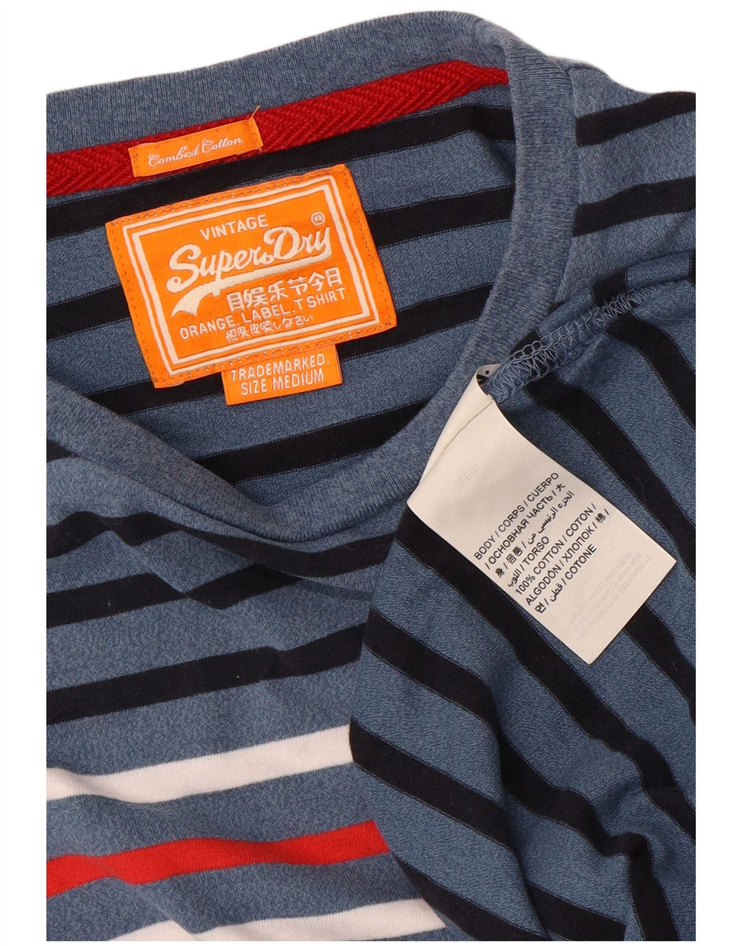 T-shirt da uomo Superdry Top in cotone a righe blu navy medio