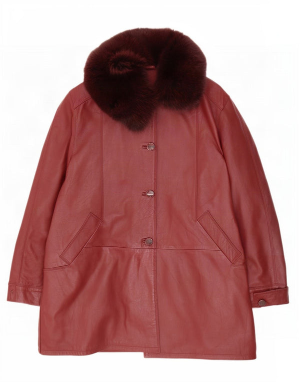 Cappotto vintage da donna in pelle vestibilità ampia IT 48 XL color block bordeaux