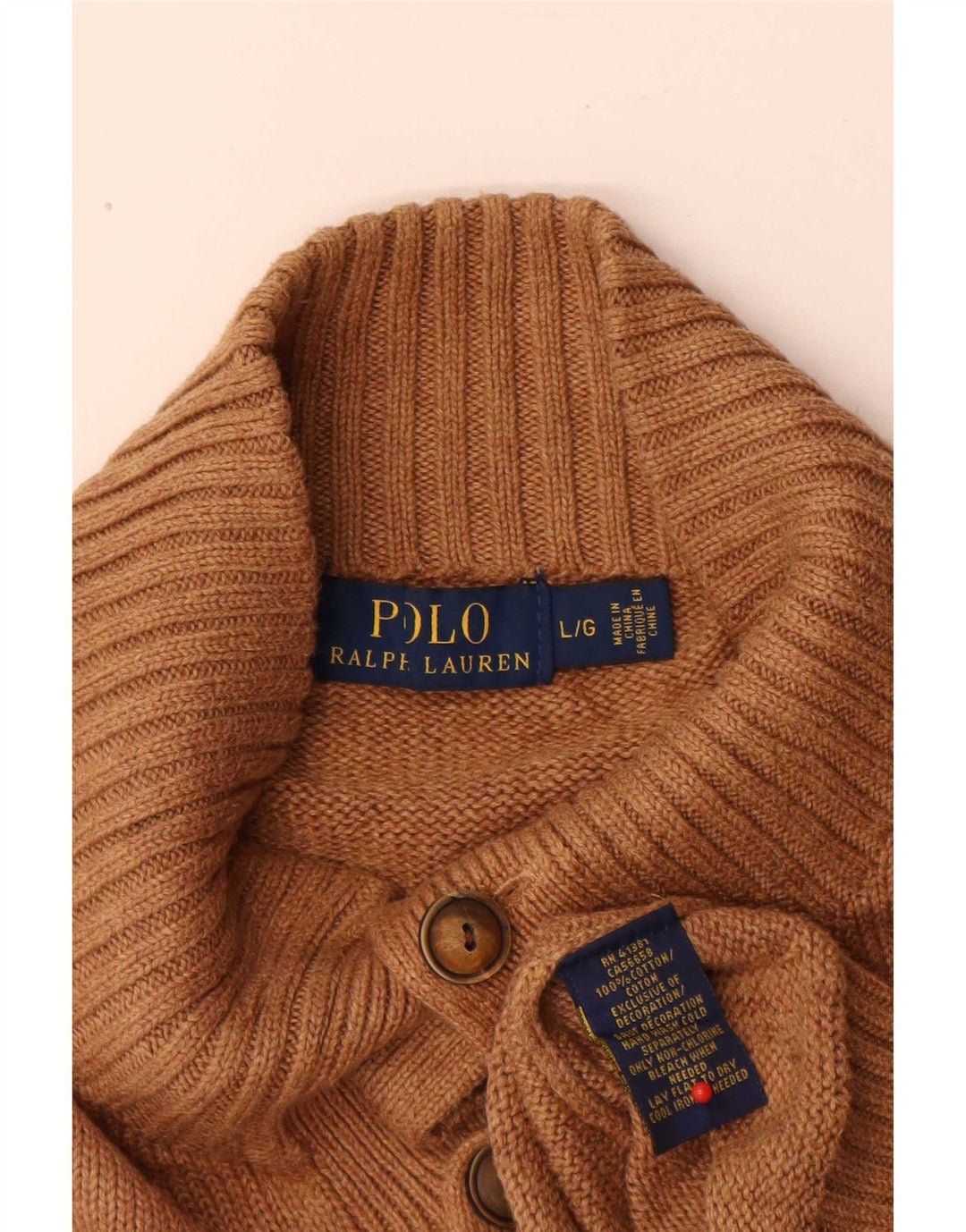 Polo Ralph Lauren Maglione da uomo con collo a bottoni, grande cotone beige
