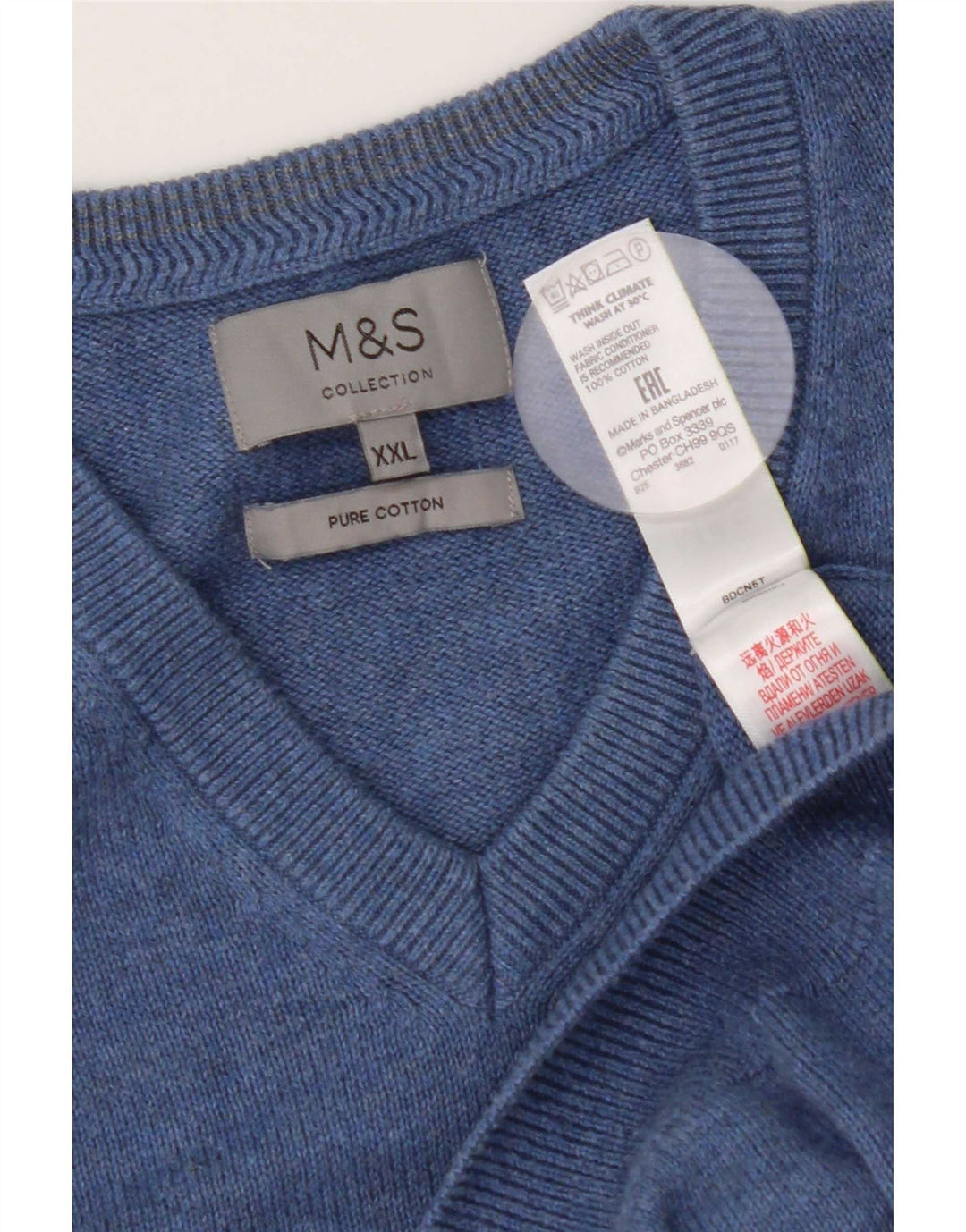 Maglione maglione con scollo a V da uomo Marks & Spencer 2XL cotone blu