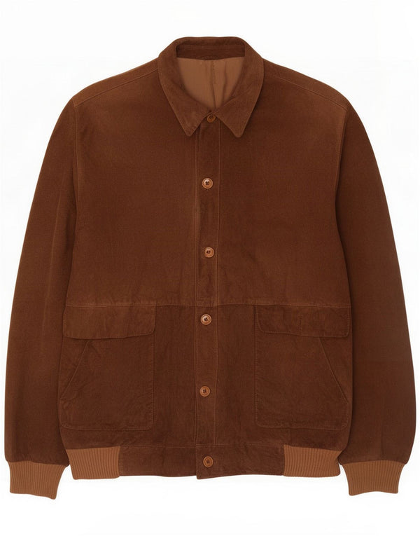 Giubbotto bomber vintage in pelle scamosciata da uomo UK 40 grande in pelle marrone