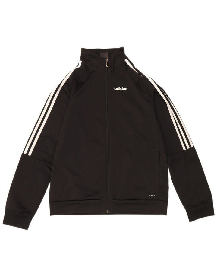ADIDAS Boys Climalite Tracksuit Top Jacket 13-14 Years Black Polyester
