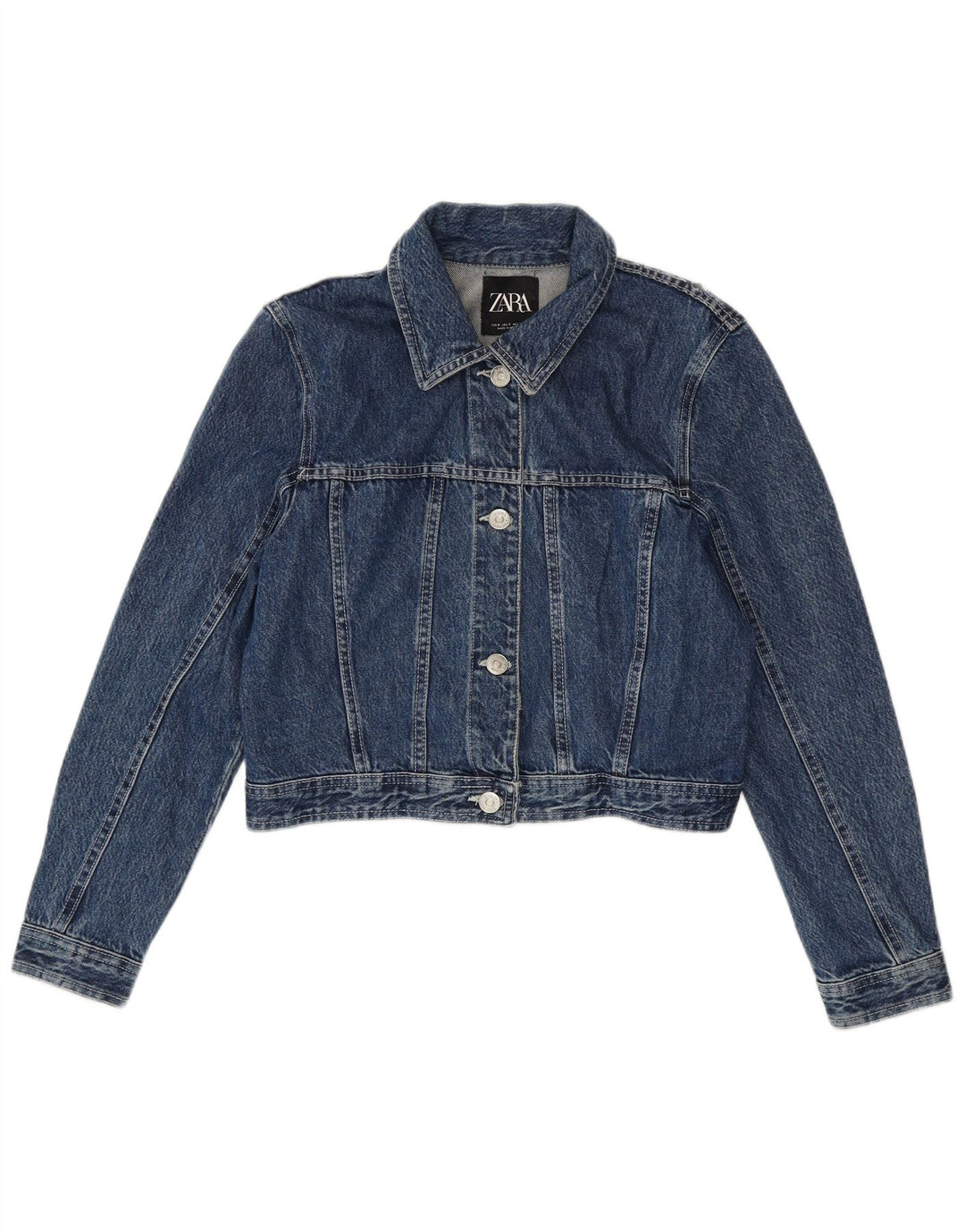 Giacca corta in denim da donna Zara UK 10 piccola in cotone blu