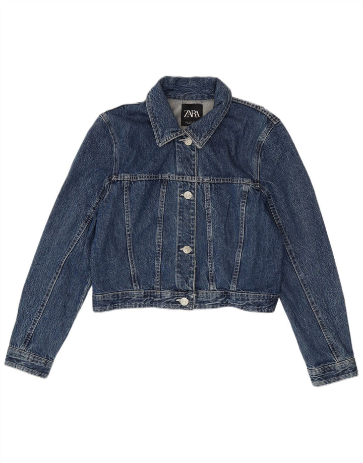 Giacca corta in denim da donna Zara UK 10 piccola in cotone blu