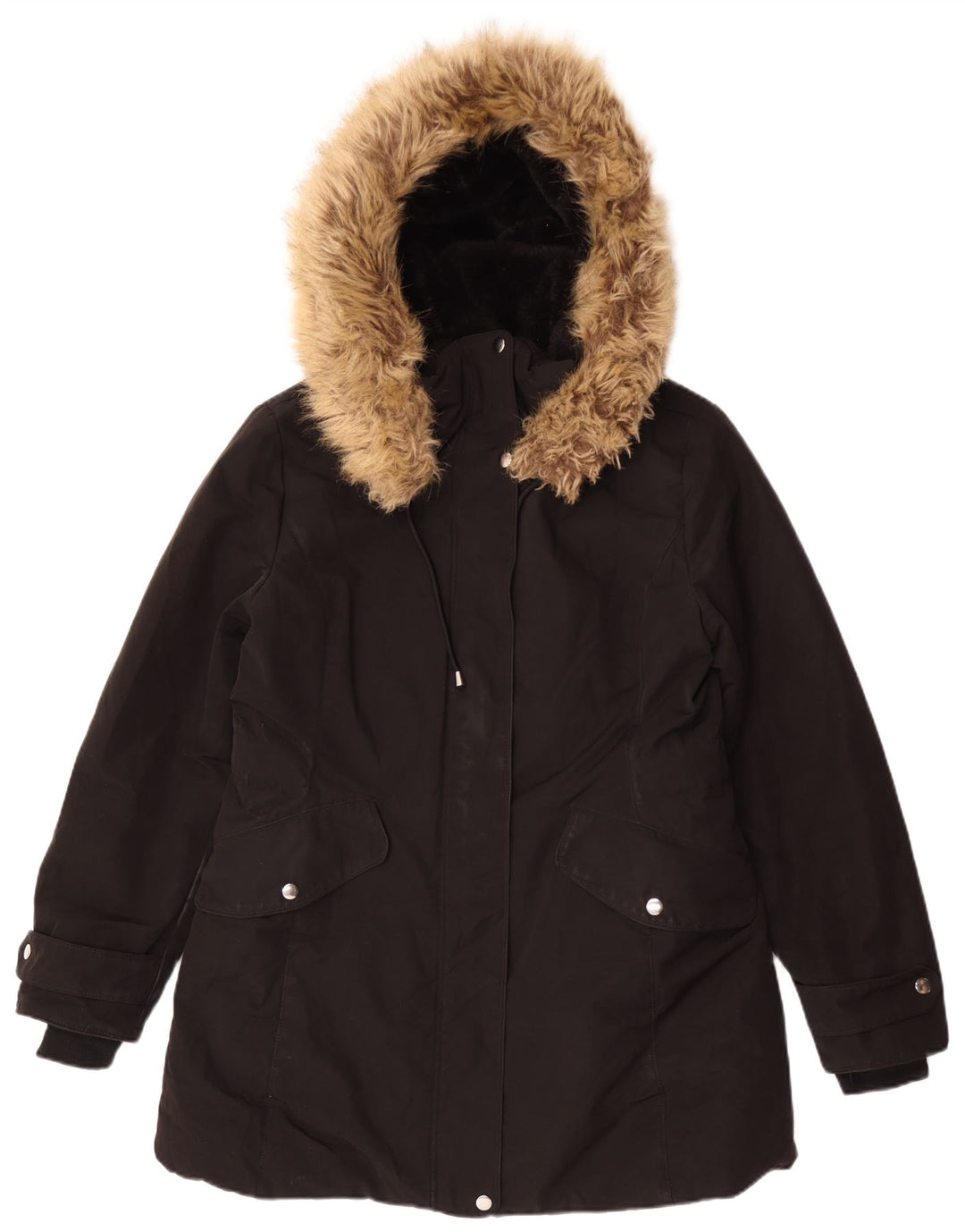 Giacca Parka con cappuccio da donna Zara UK 18 XL poliestere nero