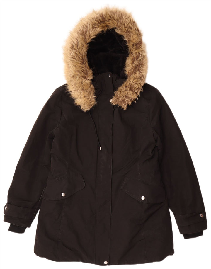 Giacca Parka con cappuccio da donna Zara UK 18 XL poliestere nero