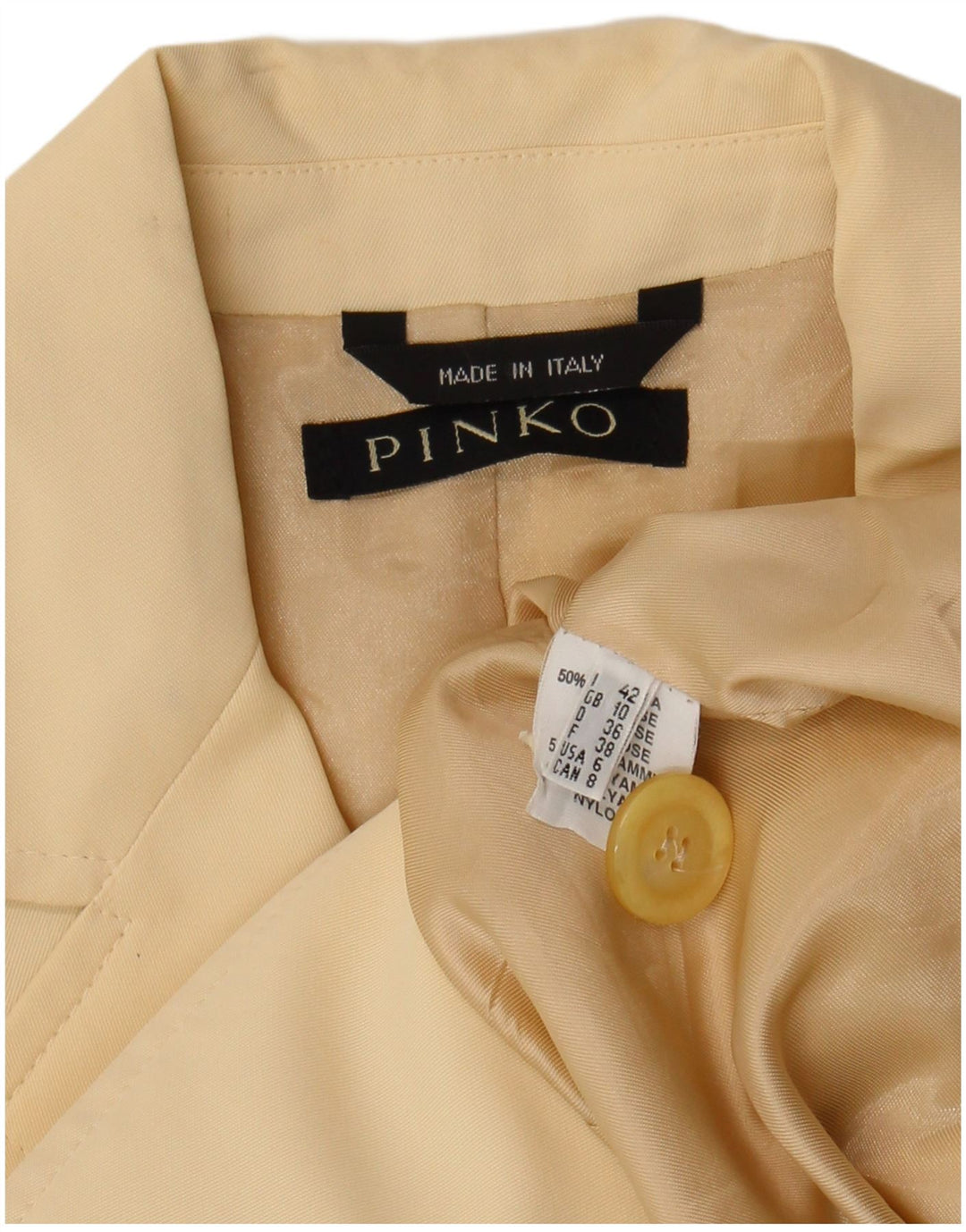 Giacca blazer a 4 bottoni da donna Pinko UK 10 piccola viscosa beige